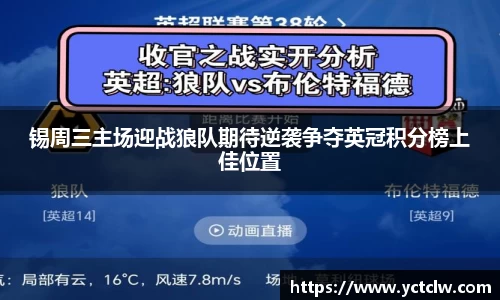 锡周三主场迎战狼队期待逆袭争夺英冠积分榜上佳位置